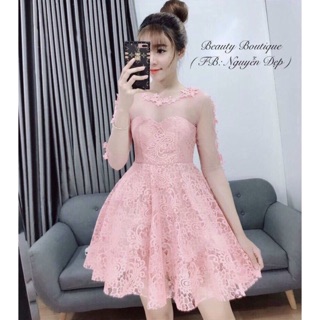 Đầm Ren Công Chúa Phối Lưới Đấp Ren CC