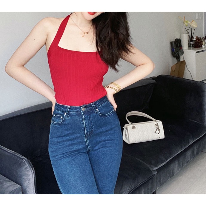 Áo Dệt Kim Cổ Yếm Phong Cách Hong Kong Cổ Điển Thời Trang Cho Nữ