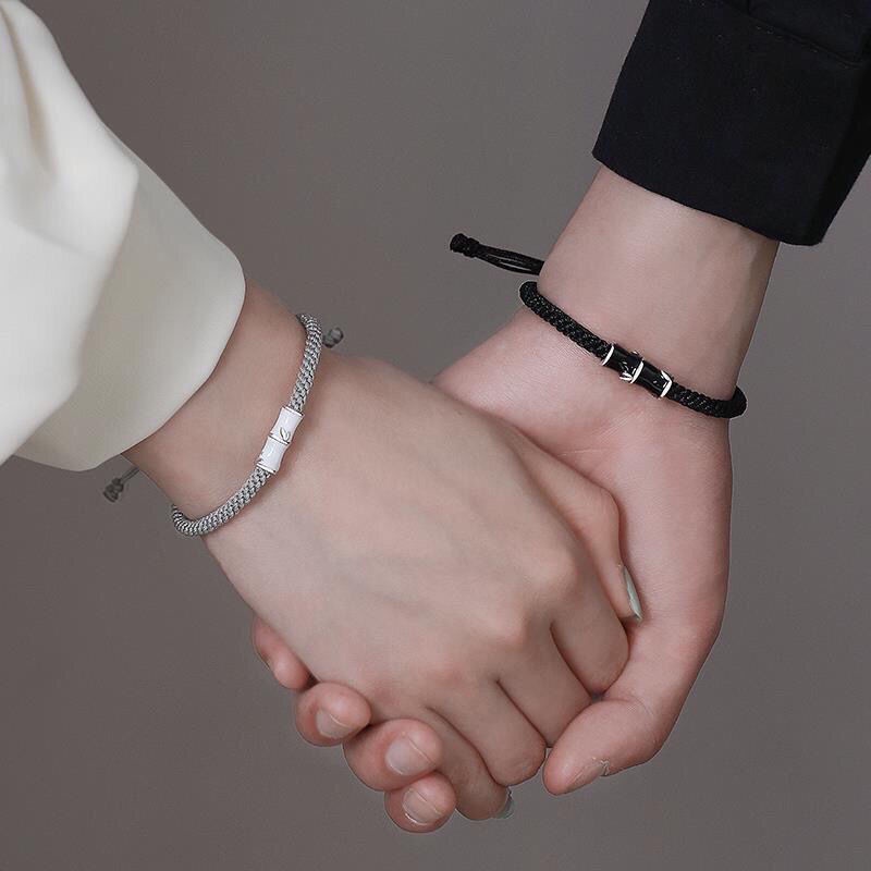 Vòng tay đôi hinh cây tre ý nghĩa vạn năm hạnh phúc có dây rút phong cách Hàn Quốc chất liệu Bạc925 Kratos