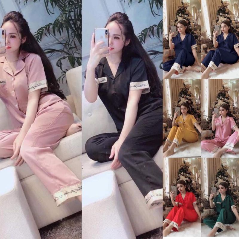 Bộ lụa chữ ký tay cộc quần dài hàng thiết kế có size