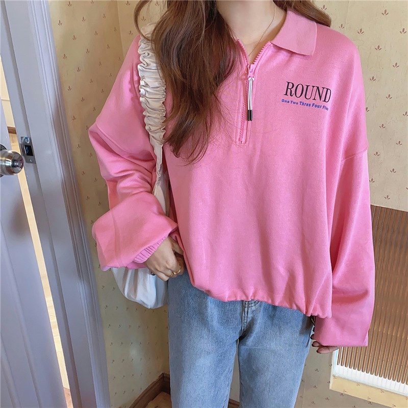 Áo sweater SUXI mỏng dáng rộng màu sắc đơn giản phối dây rút phong cách Hàn Quốc cho nữ