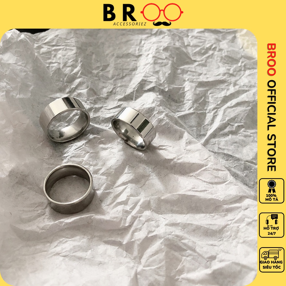 Nhẫn nam basic BROO màu bạc trơn bóng bản vừa, nhẫn titan unisex chất liệu ko rỉ
