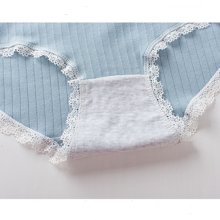 [Set 5 quần] quần lót nữ cotton gân tre co dãn phối viền ren đính nơ hiện đại GT10-5