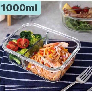 Hộp thủy tinh chia ngăn 1l - chịu nhiệt - 2 ngăn