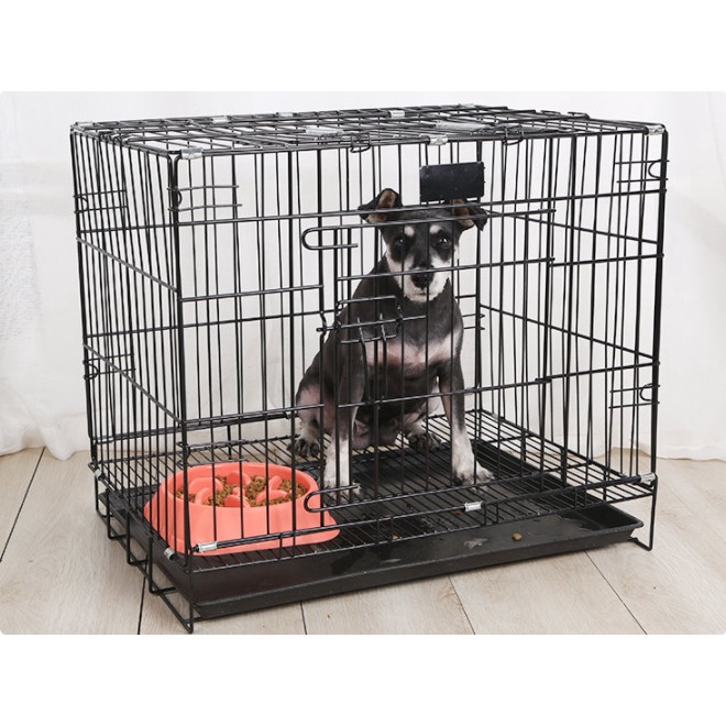 Lồng chó mèo gấp gọn sơn tĩnh điện 60x42x50cm, mắt lưới 4cm có khay vệ sinh