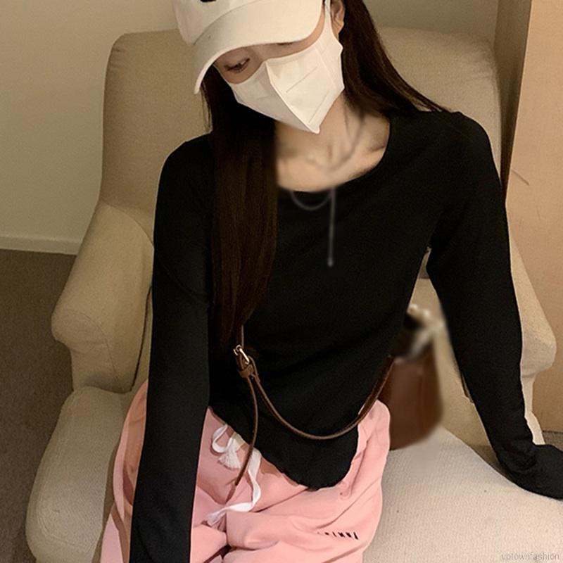 Áo thun tay dài màu trơn thiết kế độc đáo thời trang cho nữ