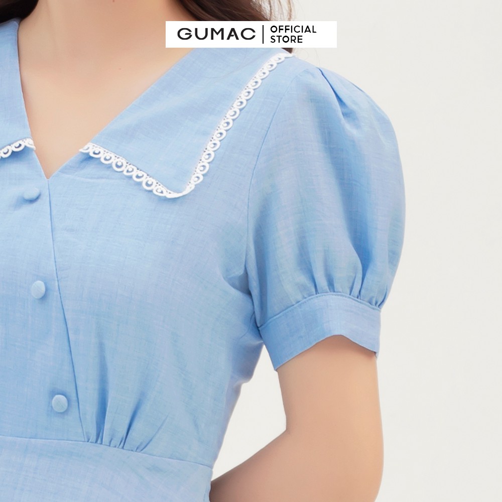 Đầm xòe nữ cổ viền đăng ten GUMAC màu xanh, đủ size, phòng cách thanh lịch, sang trọng DB310 | BigBuy360 - bigbuy360.vn