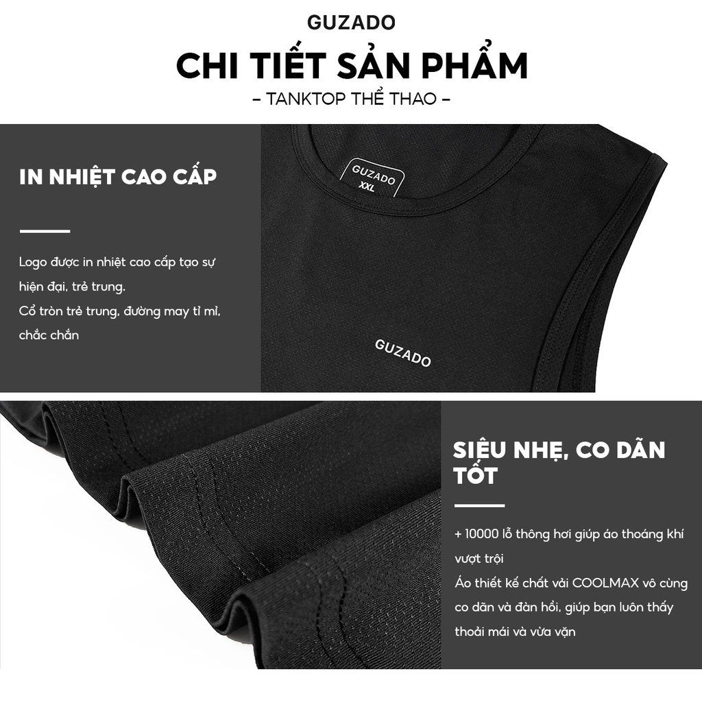 Áo thun ba lỗ nam sát nách Guzado chất thể thao thoáng mát,co giãn thấm hút cực tốt GTT2201