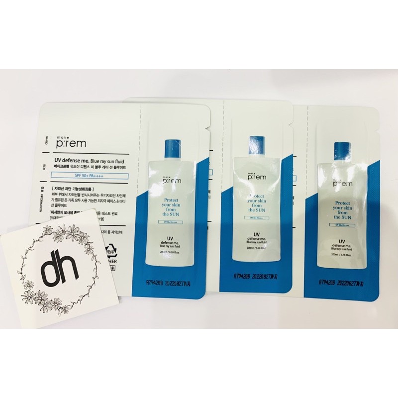 SAMPLE 1ml KEM CHỐNG NẮNG Make p:rem prem UV Defense Me Blue Ray Sun Fluid SPF 50+ PA++++