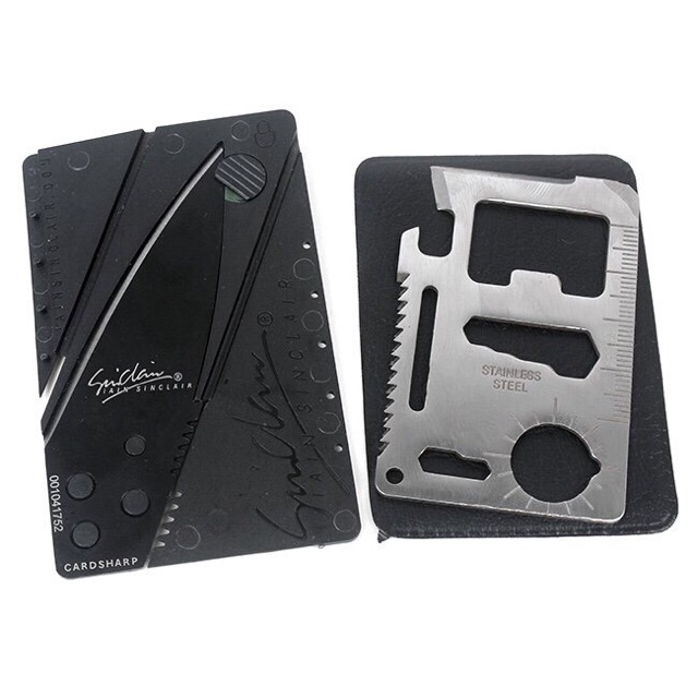 Combo 2 món miếng thép đa năng 11 công dụng và dao cắt hình ATM xếp gọn khi đi phượt dã ngoại, cắm trại