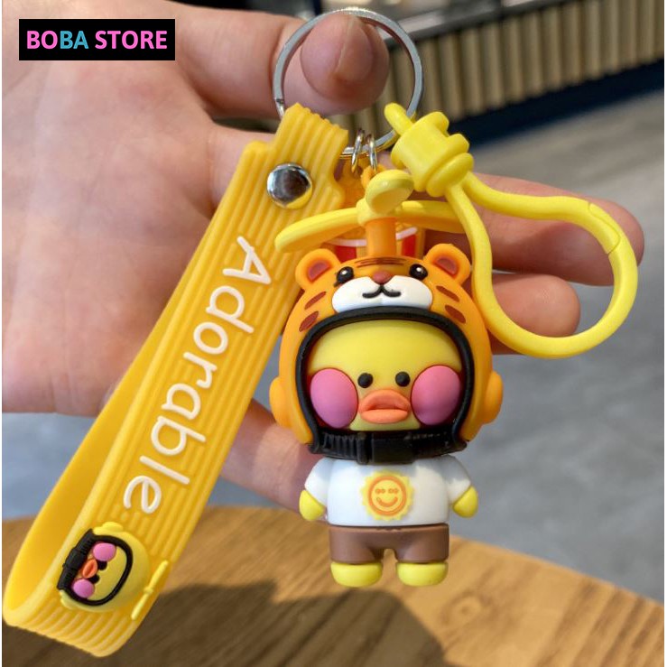 Móc Khóa Cute treo chìa khóa balo dễ thương Boba Store Móc vịt đội nón bảo hiểm silicon đẹp