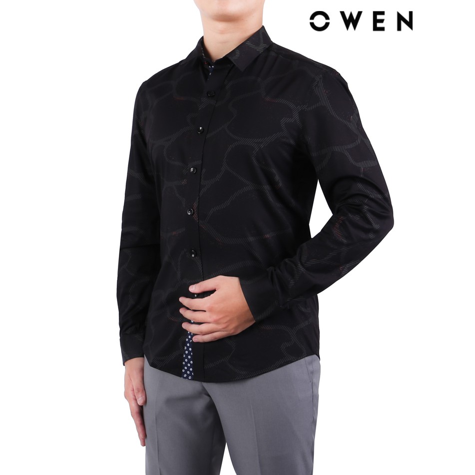Áo sơ mi nam dài tay Owen dáng RegularFit màu đen - AR80338D