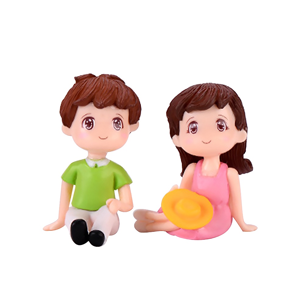 【SPP】2Pcs Mini Girl Boy Sit Down Look Up Model Figurine Landscape Ornament DIY Decor