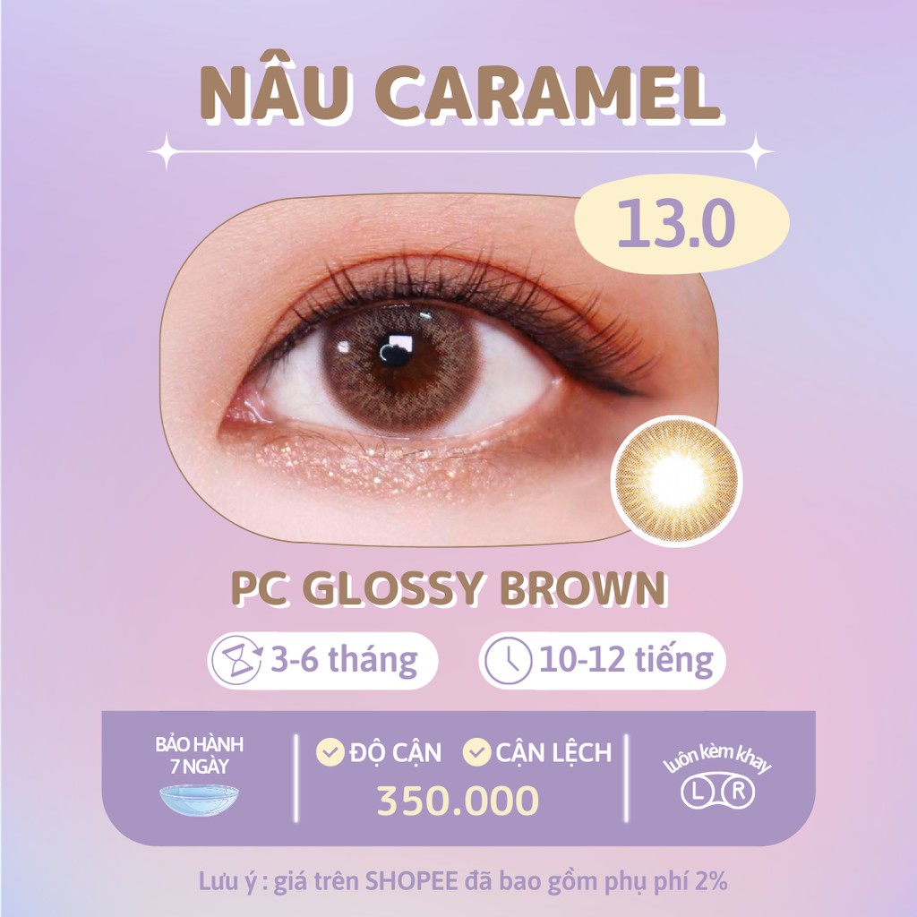 Kính áp tròng nâu caramel Siesta Glossy Brown dành cho mắt nhạy cảm - Pc Hydrogel | Hạn sử dụng 6 tháng