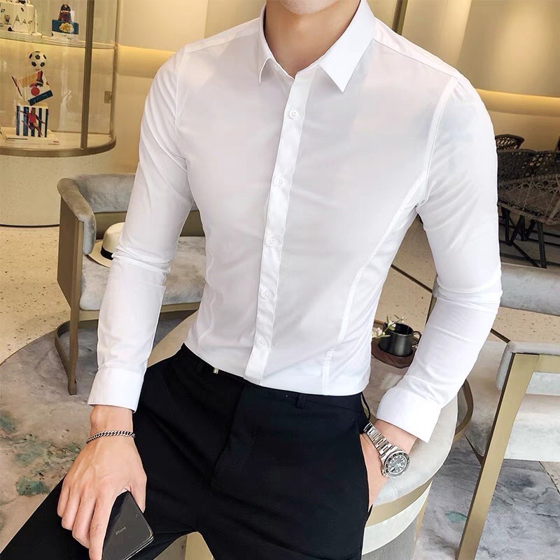 Sơ mi dài tay form dáng chuẩn phù hợp đi học, đi làm dáng Hàn Quốc