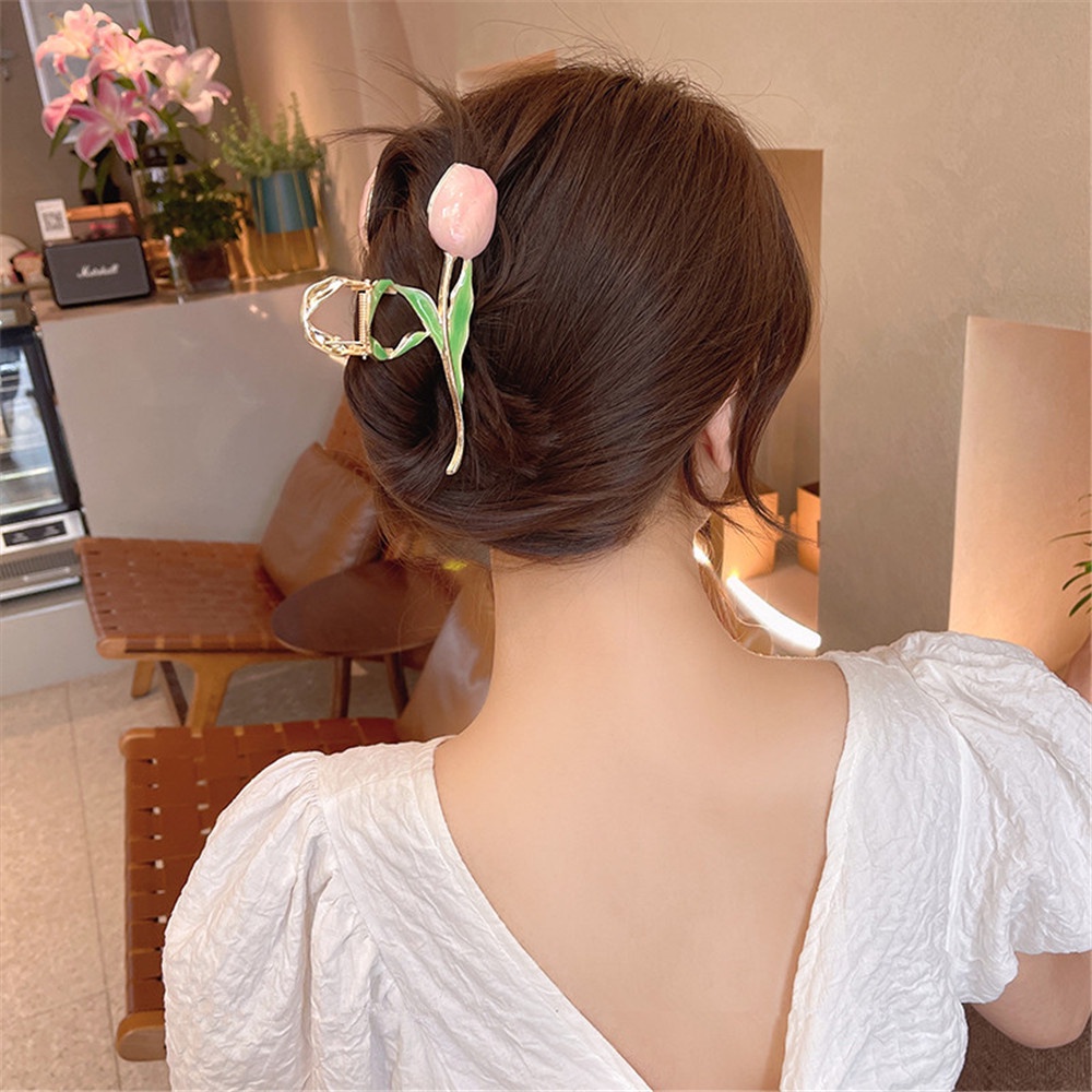 Kẹp Tóc Hình Hoa Tulip Bằng Kim Loại Thời Trang Hàn Quốc Cho Nữ