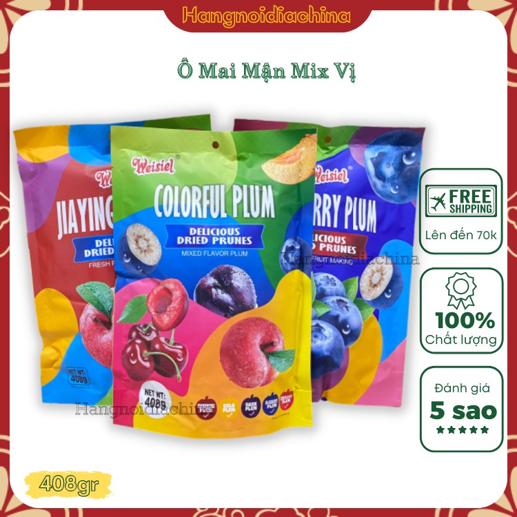 Ô Mai Mận, Việt Quất, Cherry Mix 5 Vị Siêu Ngon - Ô mai Mận Sắc Màu Hồng Kong