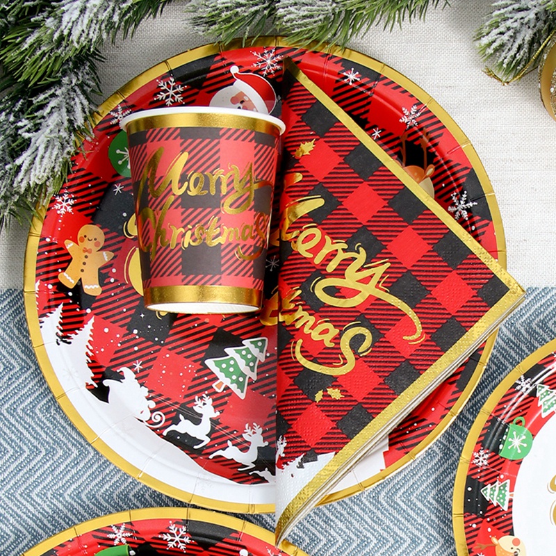 Bộ Cốc Đĩa Giấy Dùng Một Lần Chủ Đề Giáng Sinh Năm Mới 2024
