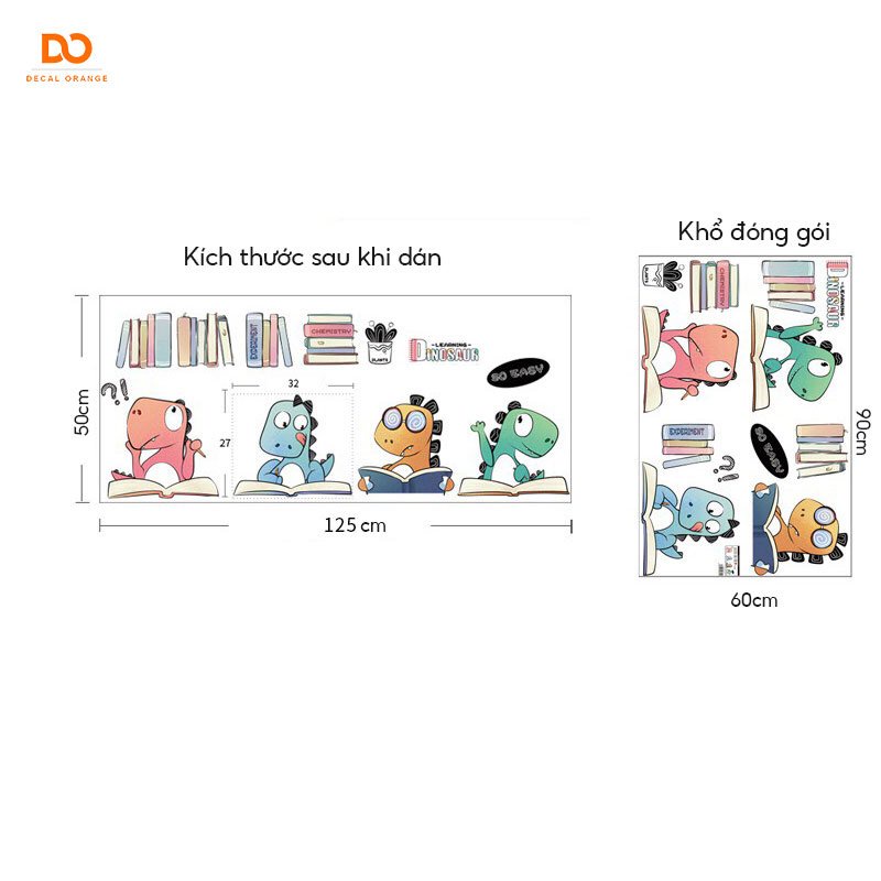 Decan dán tường 3d cho bé khủng long học bài trang trí phòng ngủ tủ quần áo