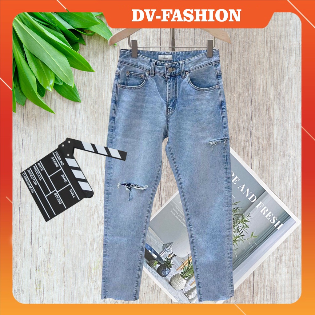 Quần jean nam rách gối vải jean cotton co dãn form skinny bó chân màu xanh kiểu dáng hàn quốc cao cấp