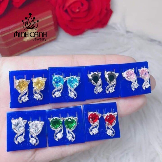 Bông Tai Bạc Hồ Ly Dáng Kẹp Đá Màu Minh Canh Jewelry
