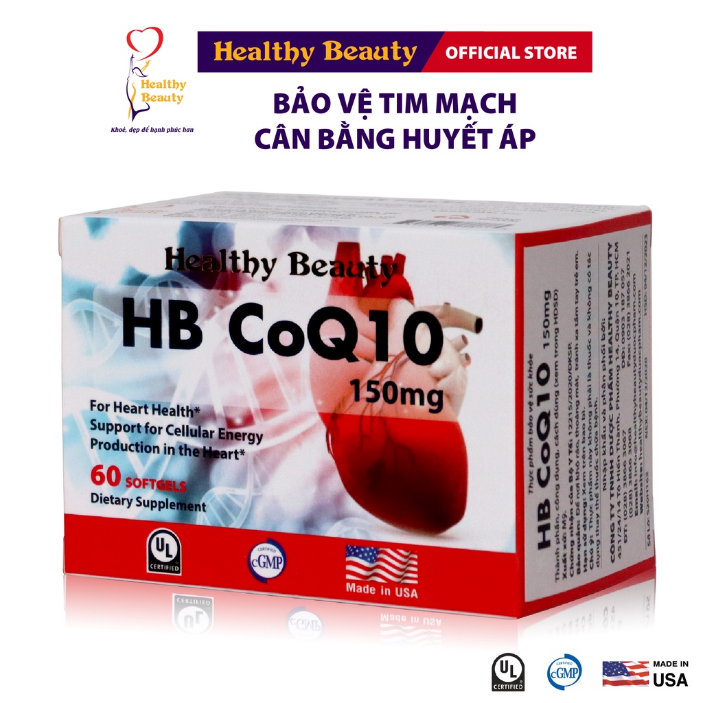 Viên Uống HB CoQ10 Healthy Beauty Tốt Cho Tim Mạch, Cân Bằng Huyết Áp 30 Viên và 60 Viên
