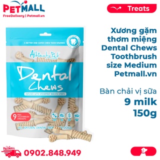 Xương gặm thơm miệng Dental Chews Toothbrush size Medium 150g - 9 milk - Bàn chải vị sữa Petmall