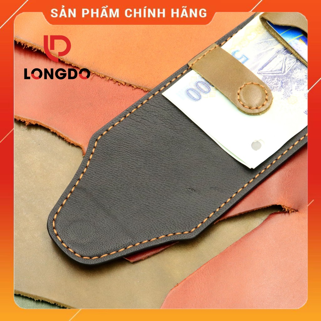 Ví sen 5, ví nam xanh rêu da bò thật - Bảo hành 5 năm - Hàng chính hãng thương hiệu Longdo Leather