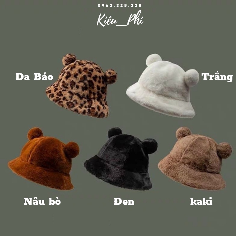 Mũ bucket, nón bucket tai gấu thu đông nhung phong cách Hàn Quốc hot hit mềm mại 2021-kho Kiều Phi