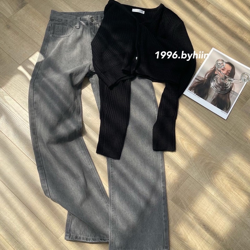 Quần jeans suông xám tro bthe