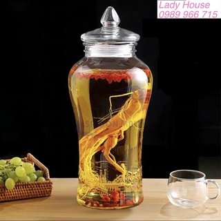 Binh thuỷ tinh ngâm rượu sang trọng dáng eo 6l -10l - 15l, thuỷ tinh dày chắc chắn.