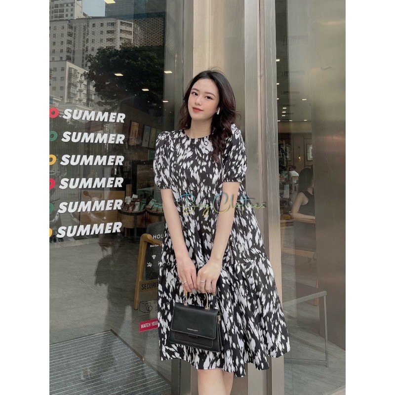 Váy đầm bigsize thiết kế hoạ tiết rằn ri màu đen mềm mại thoáng mát từ 45kg đến 70kg | BigBuy360 - bigbuy360.vn