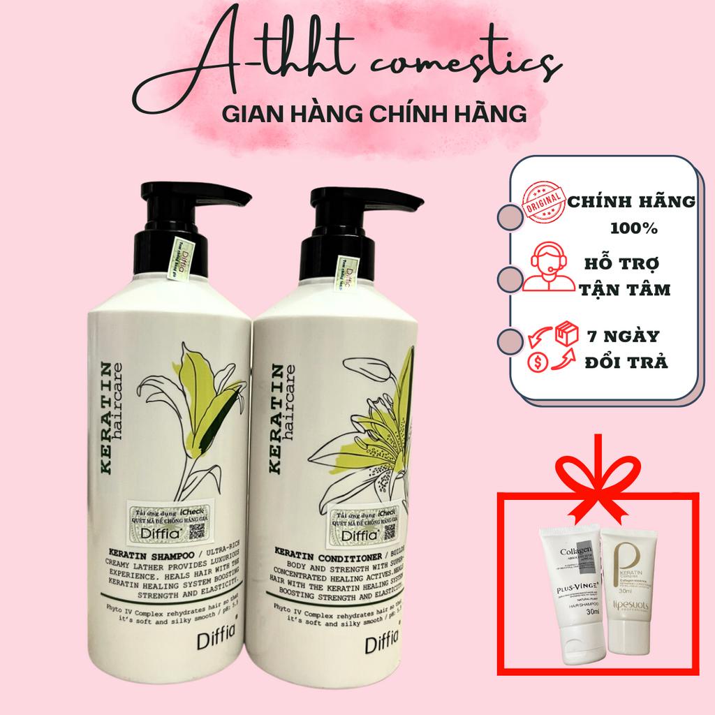 Cặp Dầu Gội Xả KERATIN DIFFIA 758ml. Phục Hồi Tóc Hư Tổn, Chống Rụng Và Kích Thích Mọc Tóc.Hàng Chính Hãng
