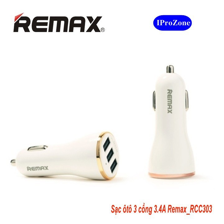 Tẩu sạc ô tô chính hãng Remax RC303 3 cổng USB