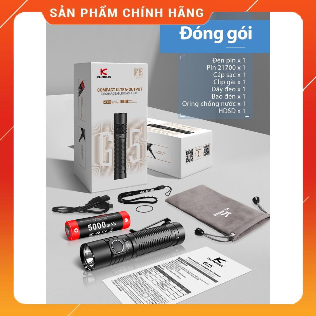 [HÀNG CHÍNH HÃNG] Đèn pin đèn sạc đèn tìm kiếm cứu hộ siêu sáng KLARUS G15 sáng 4000lm chiếu xa 188m sạc usb