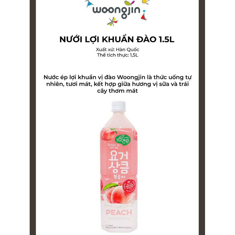 Nước ép lợi khuẩn vị đào/ Sữa gạo rang WOONGJIN 1.5L