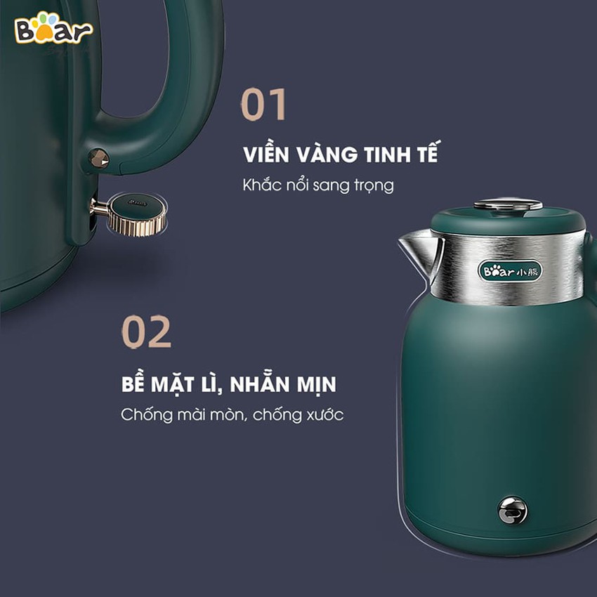 Ấm siêu tốc Bear ZDH-C15C1, dung tích 1.5L, công suất 1500W (Hàng nhập khẩu, bảo hành 18 tháng) – KitchenMart