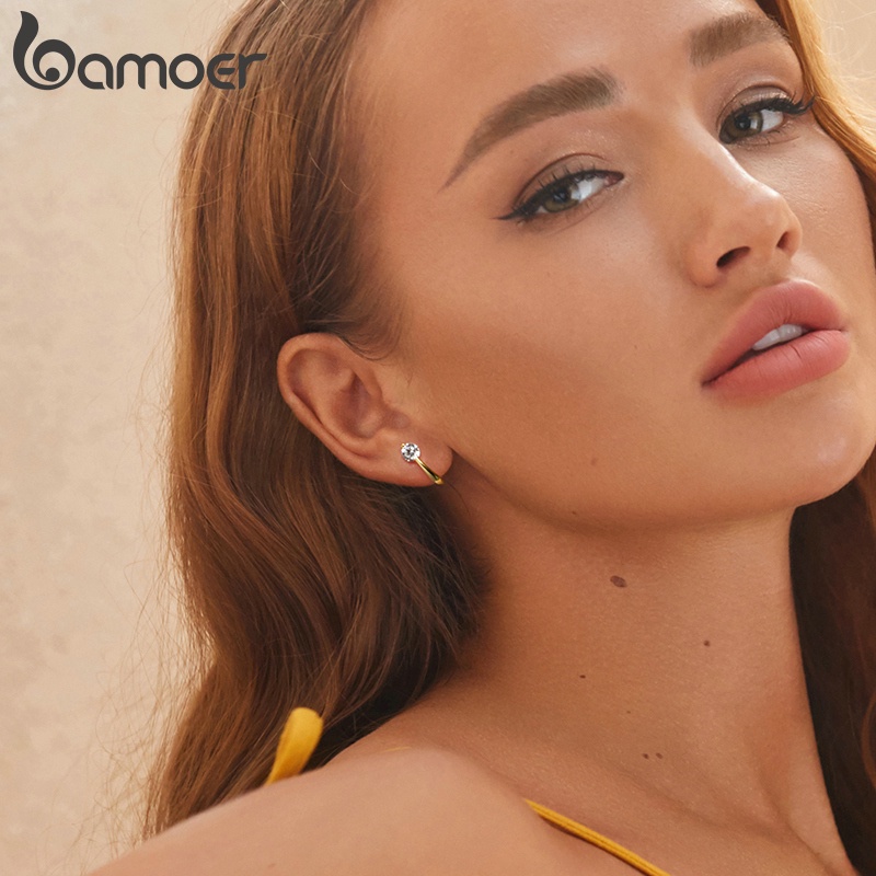 Đôi khuyên tai BAMOER bạc 925 kiểu chữ J thời trang cho nữ