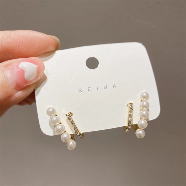 Khuyên Tai Hai Lớp Đính Ngọc Trai Phong Cách Hàn Quốc 2022