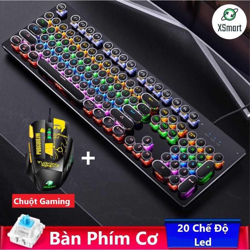 GẤU TRẦN STORE COMBO Bàn Phím Cơ T907 Và Chuột Gaming M416 Cao Cấp, Phím Cơ Blue Switch 20 Chế Độ Led Tùy Chỉnh - XSmart