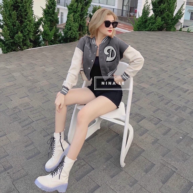 Áo khoác Bomber nỉ ngoại lót bông chữ D dưới 65kg alohashop91