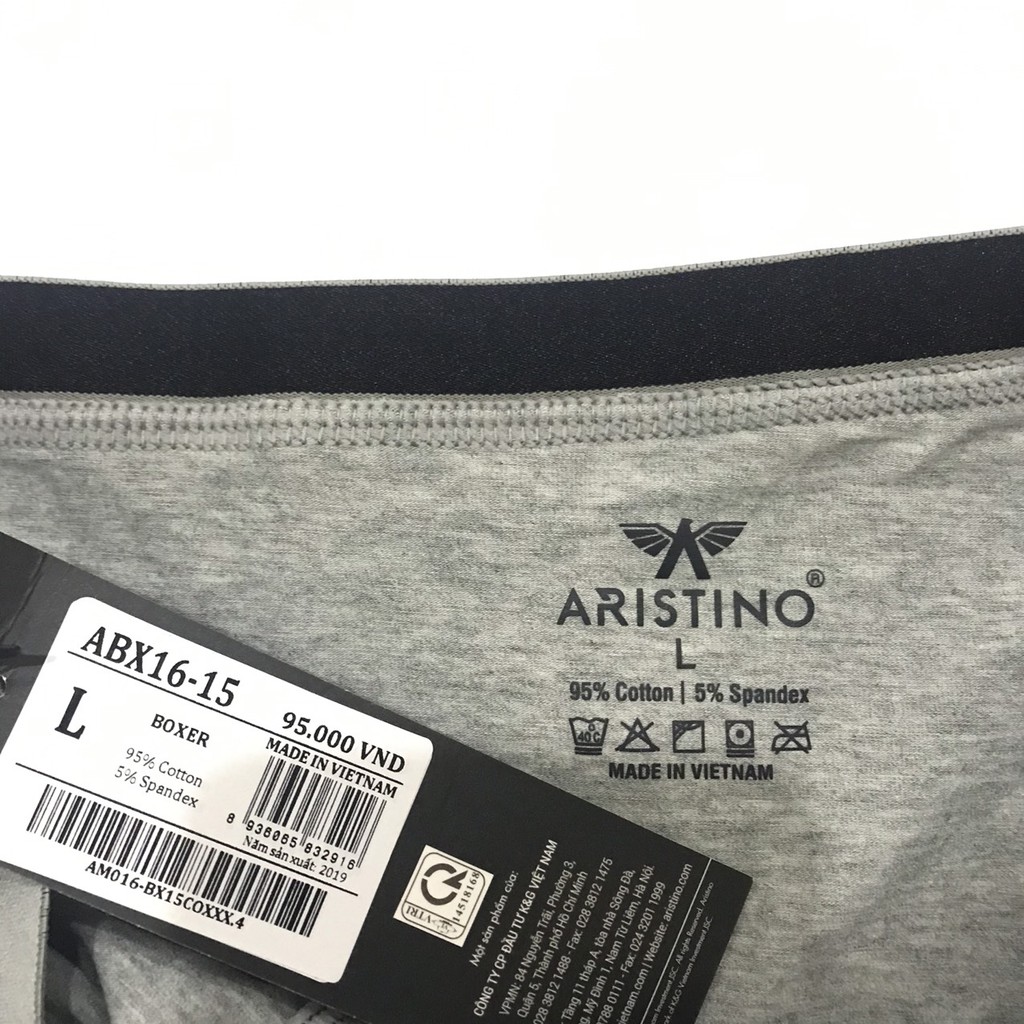 Quần sịp boxer nam ARISTINO cạp lụa, chất liệu Cotton tự nhiên kháng khẩu, khử mùi bảo vệ sức khỏe- ABX16-15