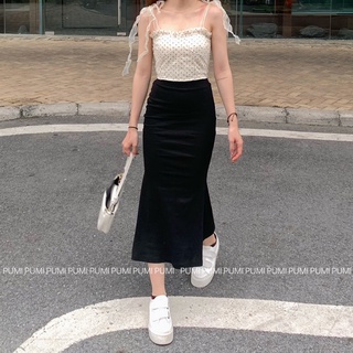 Áo croptop 2s ren chấm bi màu trắng và đen freesize Pumi