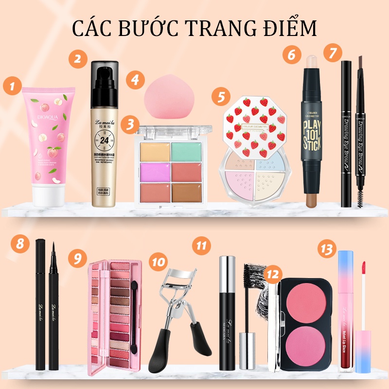Bộ trang điểm đầy đủ 13 món cơ bản từ set trang điểm cá nhân phấn mắt mascara Lameila-URBLML-T9+4