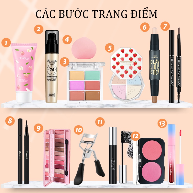 Bộ trang điểm đầy đủ 13 món cơ bản từ set trang điểm cá nhân phấn mắt mascara Lameila-URBLML-T9+4