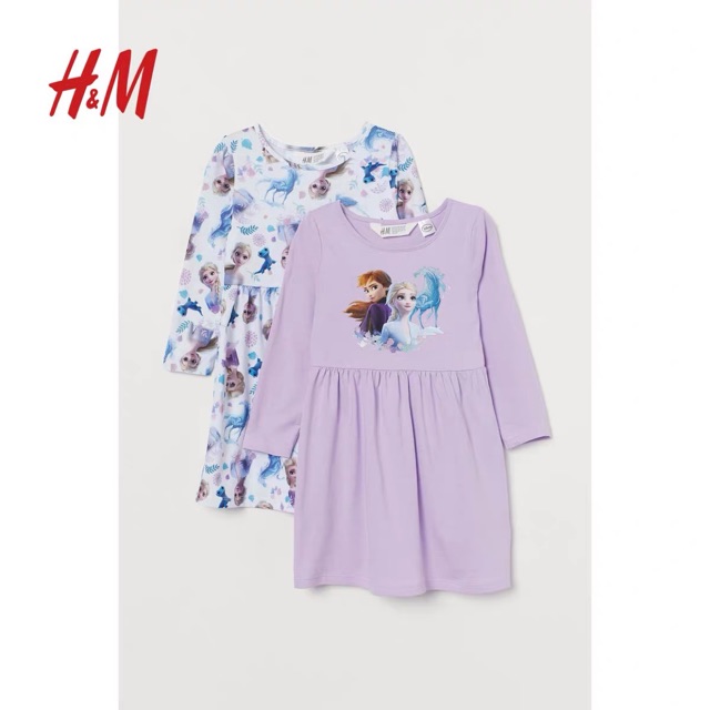 Váy cotton dài tay Elsa tím HM 1-10Y (có ảnh thật)