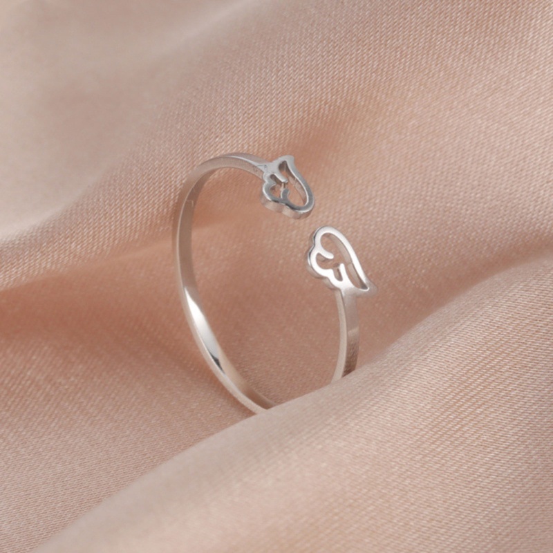 Set 2 Nhẫn Đôi Cánh Thiên Thần Sáng Bóng Bằng Thép Không Gỉ Có Thể Điều Chỉnh