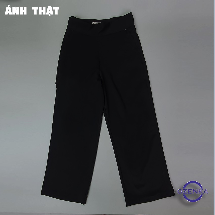Quần ống rộng suông nữ lưng cao ozenka , quần tây nữ vải mềm mịn khóa sườn màu đen da ghi đá size s m l QS 571 | BigBuy360 - bigbuy360.vn