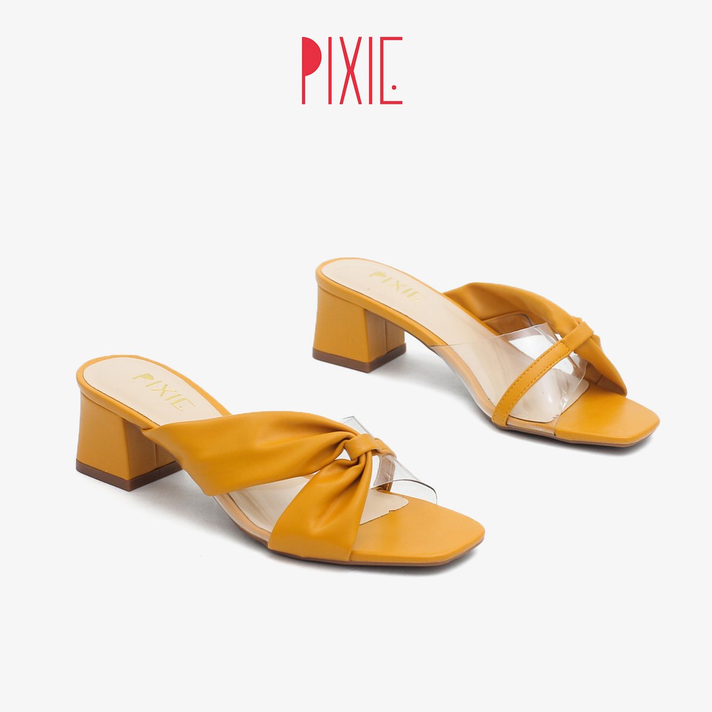 Guốc Cao Gót 5cm Quai Trong Mica Màu Đen Pixie X443