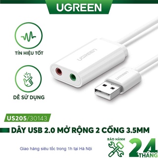 Bộ chuyển đổi âm thanh từ USB sang 2 cổng 3.5mm cho tai nghe + Mic UGREEN 30143 US205 - Hàng Chính Hãng